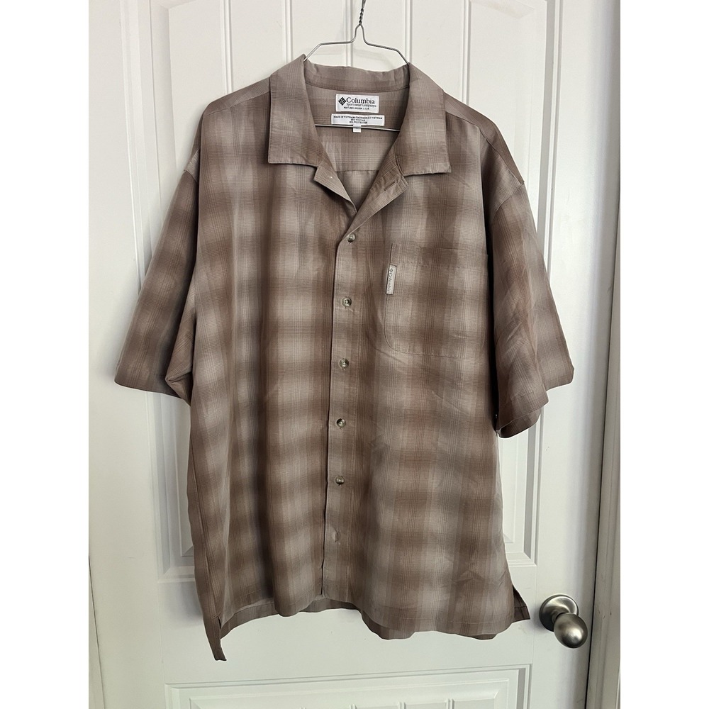 Columbia Shirt Men Large Tan Casual Button Down Plaid Sportswear Vintage 785